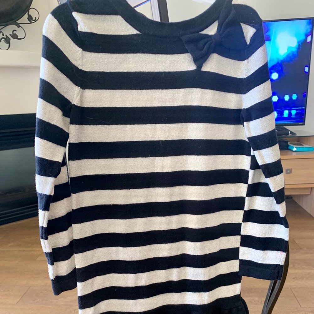 Girls Black&Cream Stripe Ling Sleeve Sweater Dress